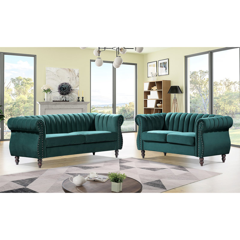 Ensemble de salon en velours Capucina, Velours vert