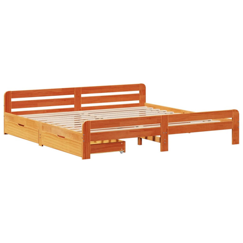 Solid Wood Storage Bed, Wax Brown, Super King (6')