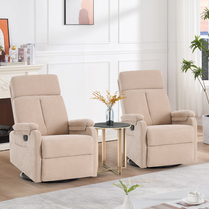 Ensemble de 2 chaises de salon inclinables et pivotantes en tissu Honeycutt, Beige
