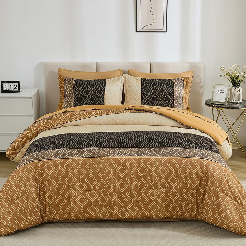 Ensemble d'édredon 7 pièces Boho, Édredon de très grande taille et 6 pièces suppl, Brun