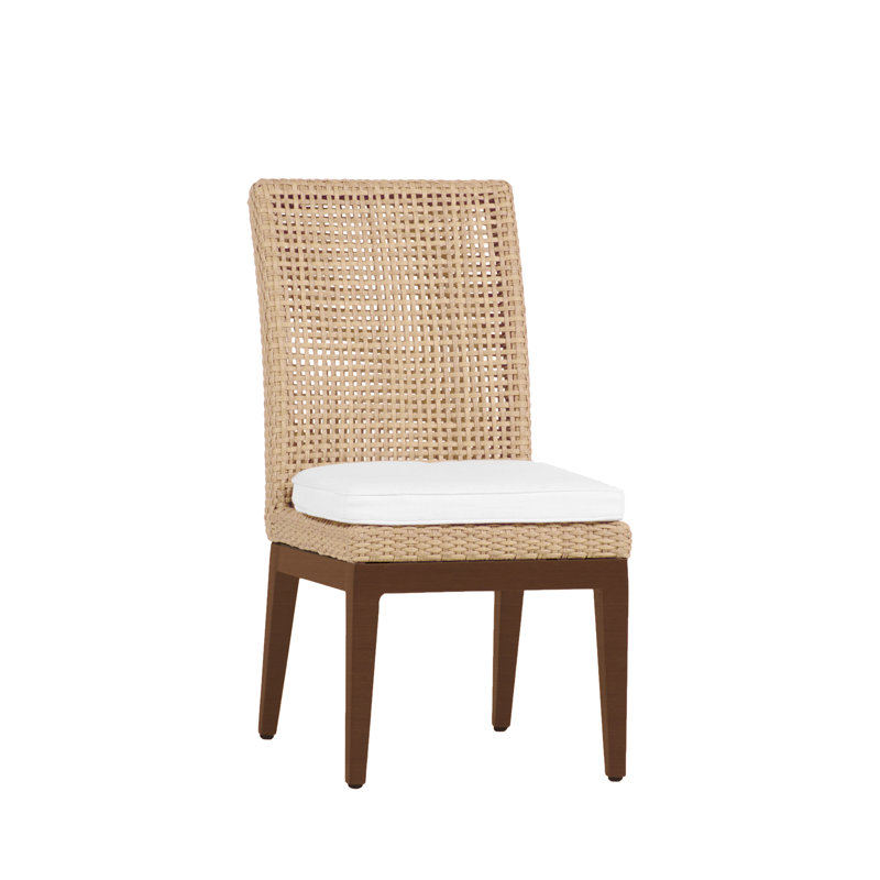 Peninsula Patio Dining Side Chair with Cushions, No Welt, Canvas Sand, Light Raffia/Natural Sandalwood