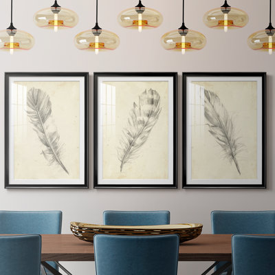 Feather Sketch I  -Custom Framed  Premium Print W Matt - 3 Pieces