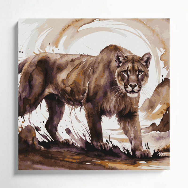 Big Cats Andean Mountain Lion Beige Canvas Wall Art, 12" H x 12" W