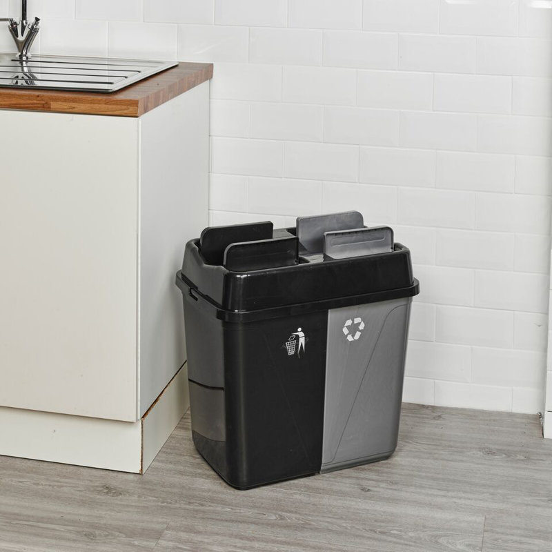 Plastic Kitchen Trash Can, Black/Grey, 60L