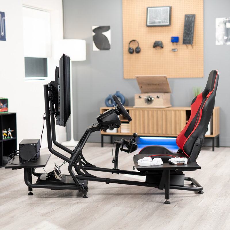 Cockpit simulateur de course VIVO avec support pour roues, support pour équipement, support pour téléviseur, ensemble de tablettes (SUPPORT-RACE1BS)