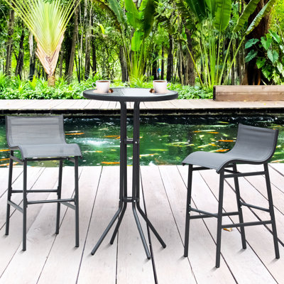 Bistro d'extérieur à 2 barres de hauteur, gris anthracite. Comprend une table de pub ronde et 2 chaises relaxantes. Dans toutes les conditions météorologiques, idéal pour la piscine, les cours, les jardins, les balcons et les vérandas. Avec trempé