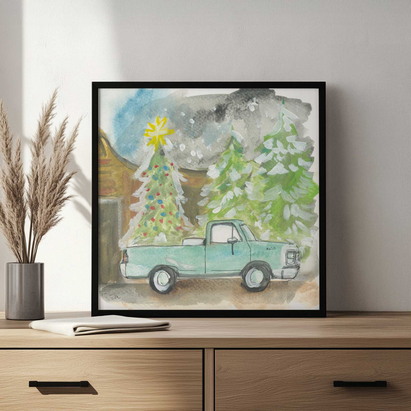 «Christmas Tree Truck» par Jessica Mingo, reproduction d'art, L 36 x H 36, Noir, Impression encadrée