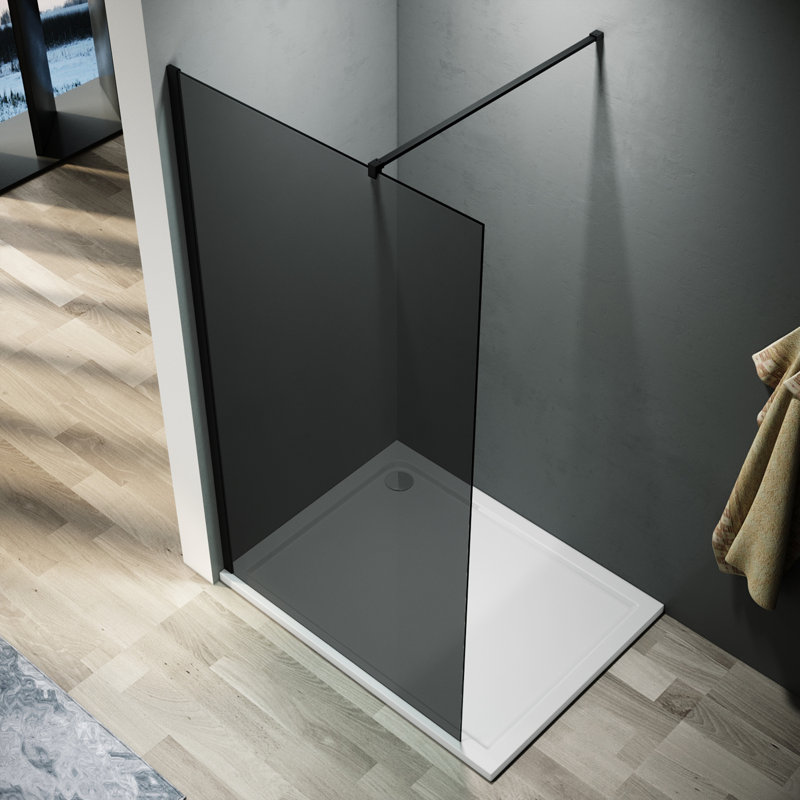 Walk in Shower Enclosure With Dark Grey Easy Clean Safety Glass , Black, 110"