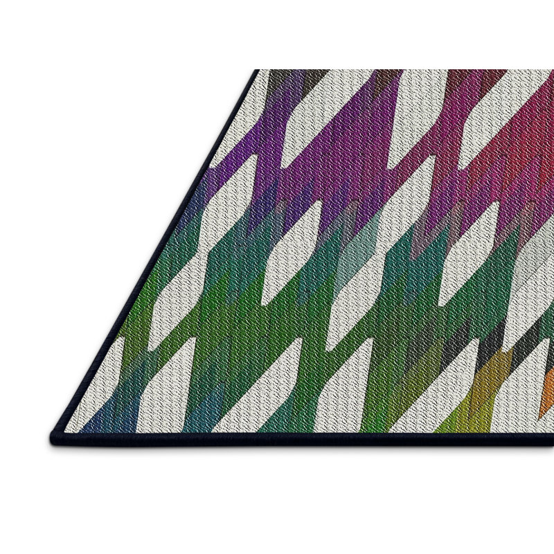 Vert abstrait/violet/Tapis décoratif blanc cassé, Rectangle 5 pi x 8 pi