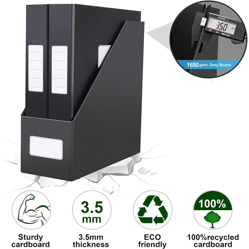Black Magazine File Holders, 3 Packs Sturdy Cardboard File Rack, Office Organization Desktop Storage File Box Binder For Shelves And Desk, Folder Holder For Office Or Classroom