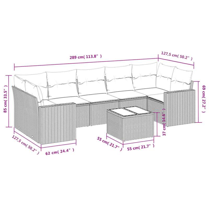 Ensemble de canapé de jardin Vidaxl gris
