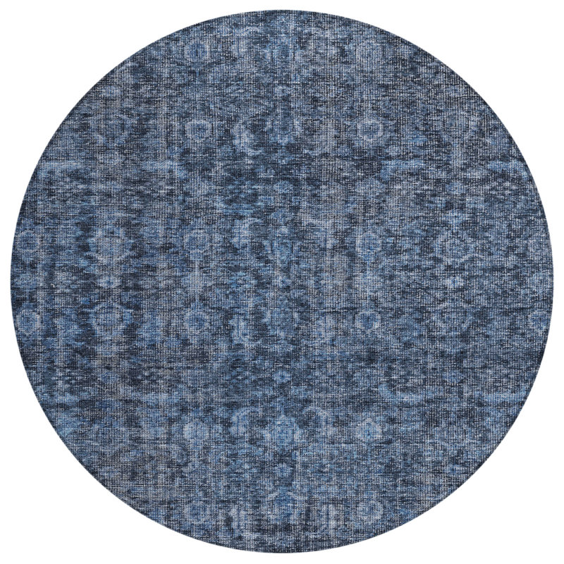 Machine Washable Indoor/Outdoor Chantille ACN1145 Blue Rug, Round 8'