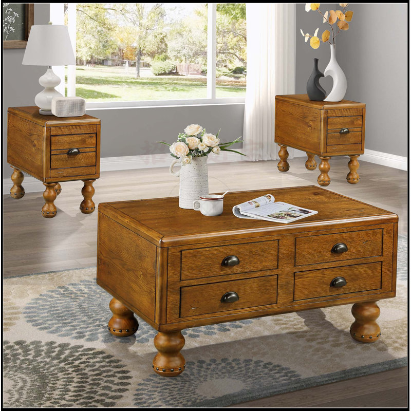 Ensemble de tables basses rectangulaires 3 pièces, Brun antique