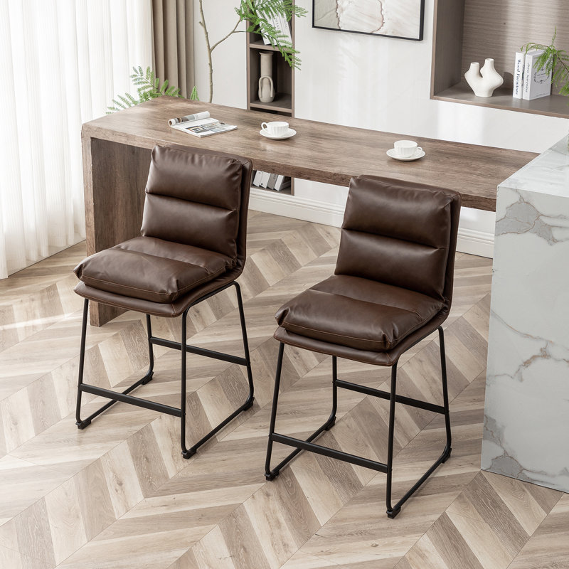 Milos Upholstered 26-inch Counter Height Stools, Set of 2,, Antique Brown