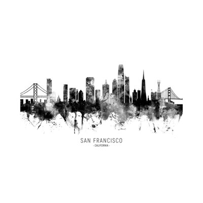 San Francisco California Skyline Name Bw by Michael Tompsett - 1 Piece Wrapped Canvas Wall Art