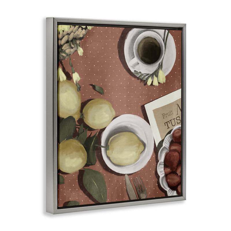 Cadre flottant Italian Coffee & Fruit, design par Anna Lischenko, H 21 po x l 17 po, Cadre flottant gris lustré
