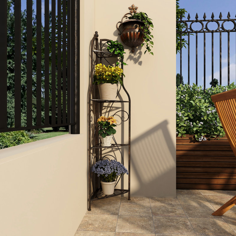 Acushnet Metal Indoor Outdoor Arched Tall Folding Corner 4 Shelf Scroll Black Bakers Rack