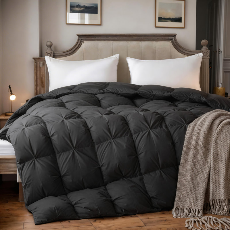  Goose Down Feather Comforter,Luxury Pinch Pleat Duvet Insert 100% Cotton Shell All-Season Breathable&Fluffy Bedding Comforter With 8 Tabs