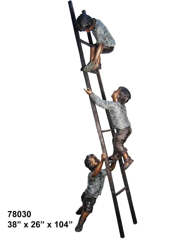 Sculptures & Beyond Three Children Climbing Ladder Cast Bronze Sculpture – Lost-Wax Bronze with Hand-Applied Patina – Heartwarming Children & Family Decorative Art for Garden, Estate, Park & Outdoor Décor – Reaching Together – 104"H