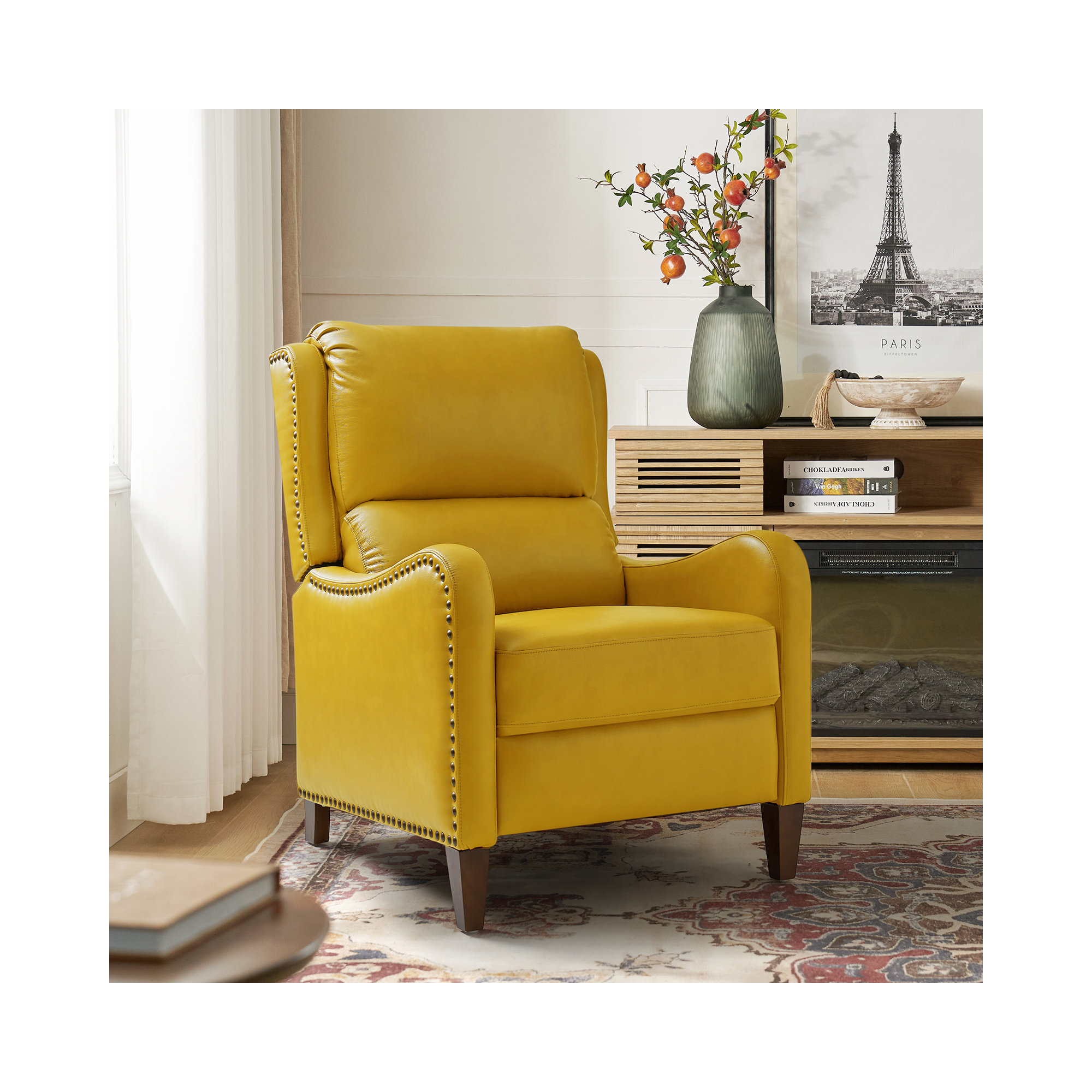 Beecher 28.75" Wide Genuine Leather Manual Club Recliner, Yellow Genuine Leather