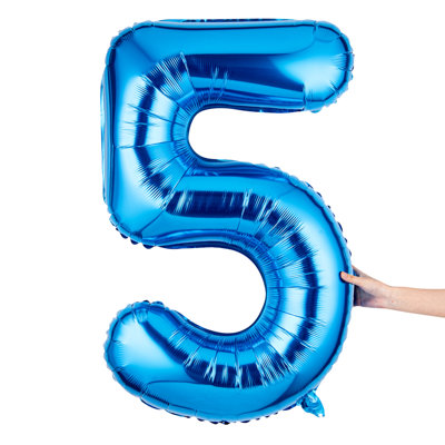 Restaurantware-Balloonify 40 Inch Number Balloon, 1 Large Digital Party Balloon - Number 5, Self-Sealing, Blue Foil Mylar Finish, Hanging Loop, Decoration For Birthday, Wedding, Or Graduation