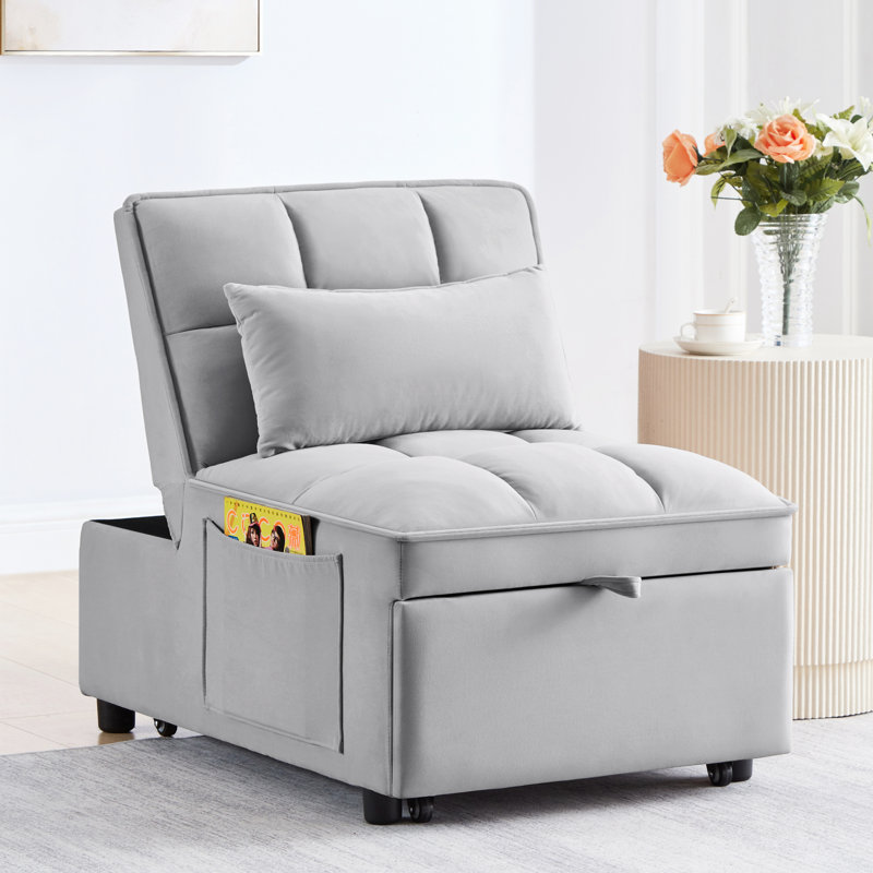 Lit convertible 4 en 1, structure, lit moderne en velours gris avec dossier réglable, confortable, Gris