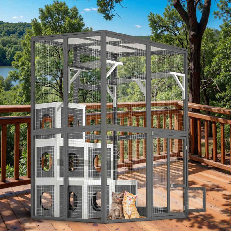 Outdoor Cat Enclosure - Walk-In Cat Playpen Kennel  With 2 Jumping Shelves & 7 Cozy Napping Boxes, for Backyard & Patio, Weather-Resistant.