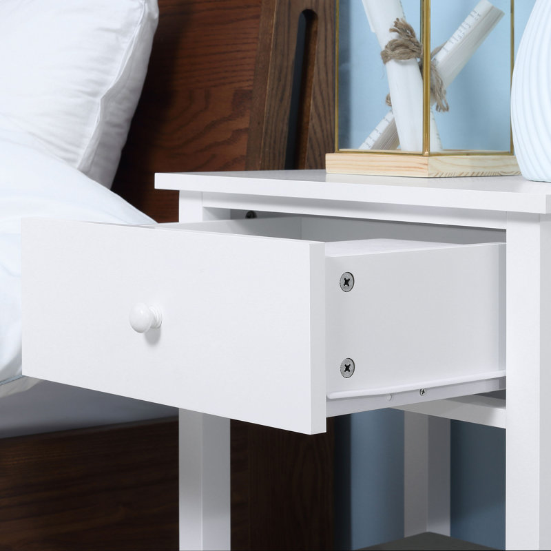Atila End Table, 2-Tier Side Table With Drawer And Storage Shelf, Modern Beside Table For Bedroom, Living Room, White