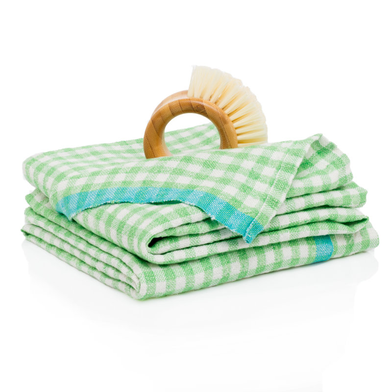 Gingham Linen Dish Cloth, Lime/Aqua