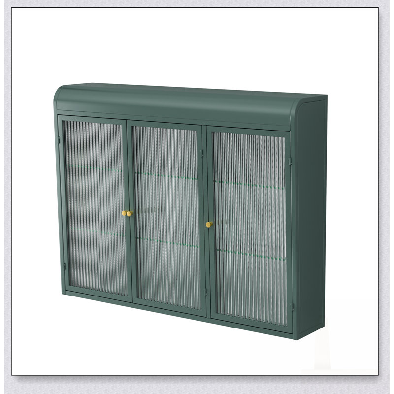 Armoires murales arquées en verre à 3 portes pour un rangement polyvalent et une décoration élégante en vert foncé