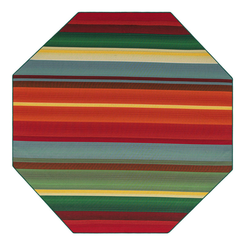Meliton Striped Indoor / Outdoor Area Rug in Red/Green/Blue/Orange, Octagon 7'1" x 7'10"