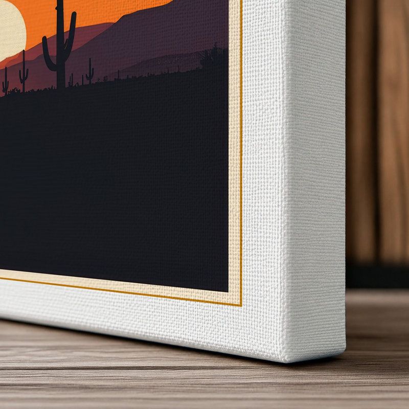 Desert Sunset Silhouette Landscape - Wrapped Canvas, 24x16 - 61.0 x 40.6 cm, White Border