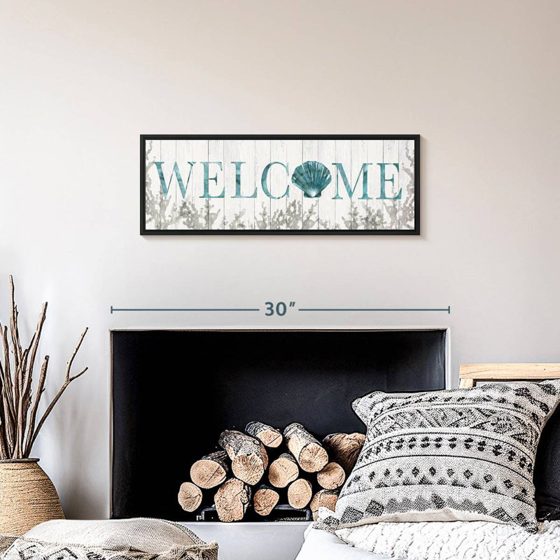 Plaque murale «Welcome Shell», 25 po x 9 po, Cadre flottant noir
