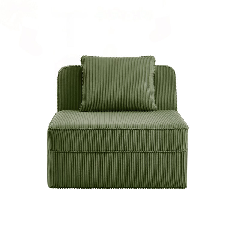 Canapé modulaire sans accoudoirs avec tissu en velours côtelé et coussins décoratifs, Velours côtelé vert, Vert