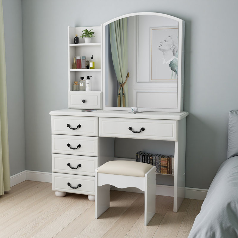 6-drawer Vanity Desk With Led Lighted Mirror - Adjustable 3-color Lighting Makeup Table With Storage Shelves, White Dressing Table Set