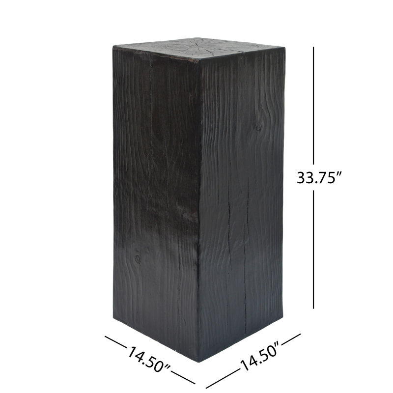 Table de bout carrée à colonne, finition semblable au bois patiné, fabrication robuste en fibre de verre et en MGO, table d'appoint polyvalente intérieure et extérieure