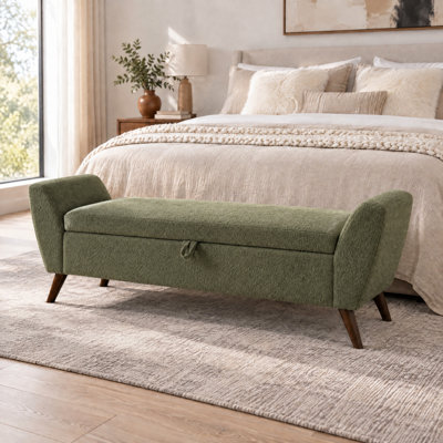 Banc de rangement moderne de 152 cm avec pieds en bois, banc de bout de lit