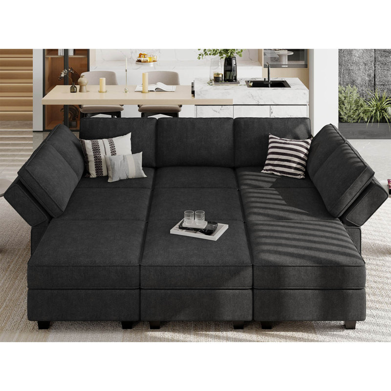 Neemi Upholstered Sectional, Black Terry