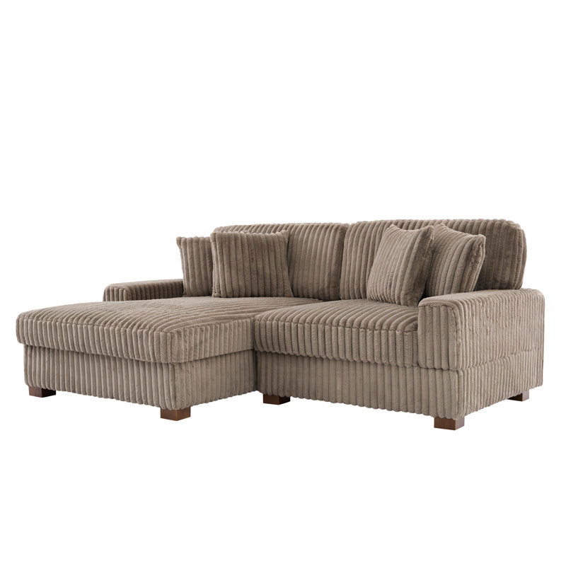 2 - Piece Upholstered Light Brown Faux Rabbit Fur Flannel Modular Sectional Sofa with Armrests & Throw Pillows