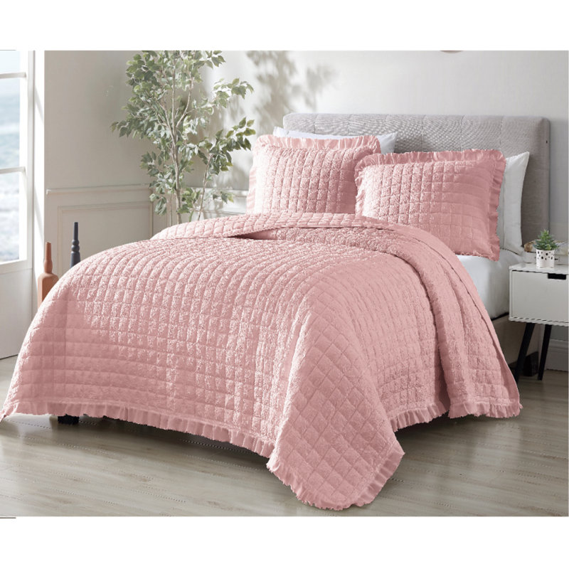 Bolla Polyester Channel Quilt, Queen Quilt + 2 Shams, Blush