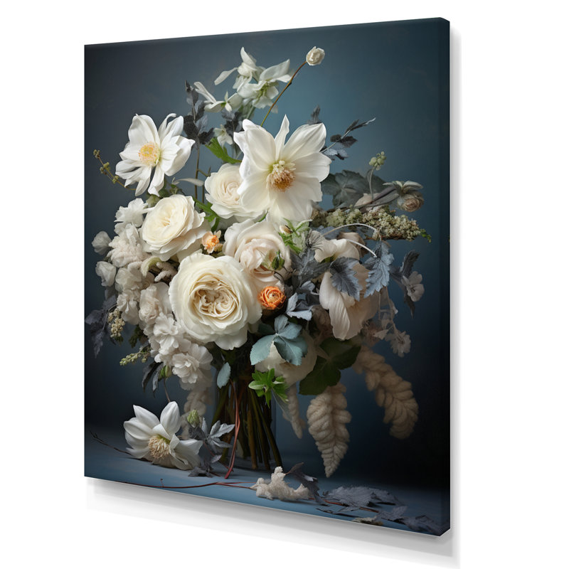 Captola blanc bleu saisonnier fleurs Seasonal Elegance II - impression, H 44 po x l 34 po x P 1,5 po, Toile tendue