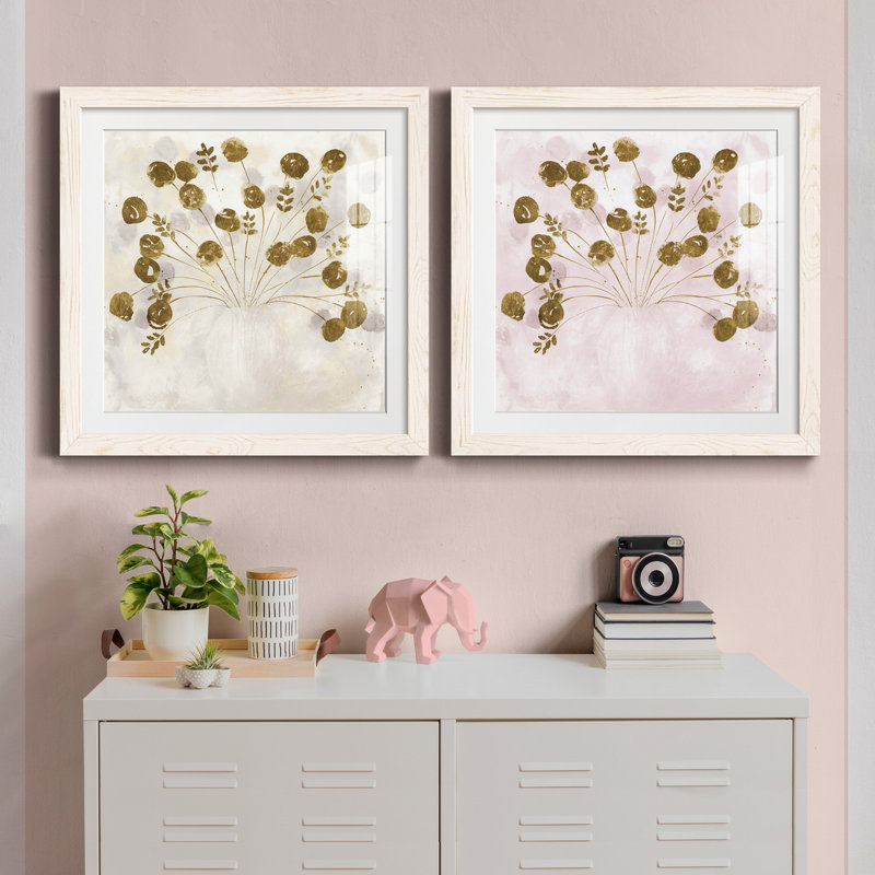 Golden I - ensemble de 2 reproductions d'art sur papier encadré, H 35,5 po x l 71 po x P 1,5 po, Cadre blanc