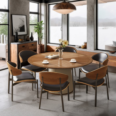 Highlawn 59.05 In. Round Dining Table, Mid-century Modern Dining Table And Chair Set, Suitable For Kitchen And Living Room