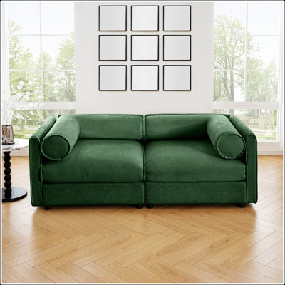 Stylish Chenille 2-Seater Sofa With Storage Seat, Cylindrical Backrest And Armrests, Modern Fabric Loveseat Featuring Hidden Storage Space
