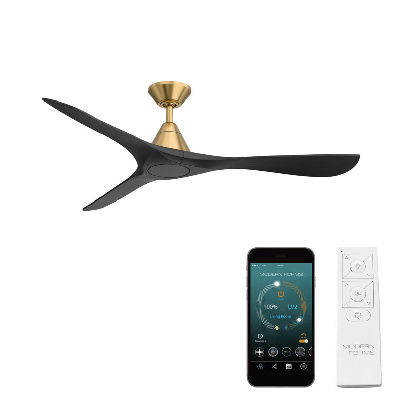 Ventilateur de plafond intelligent à 3 pales en bois naturel Carve avec télécommande incluse, 60", Bronze / chêne blanc