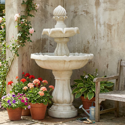 Fontaine 37,4 "H à 2 niveaux en polyrésine blanche, piédestal classique avec cascade pour décoration de jardin