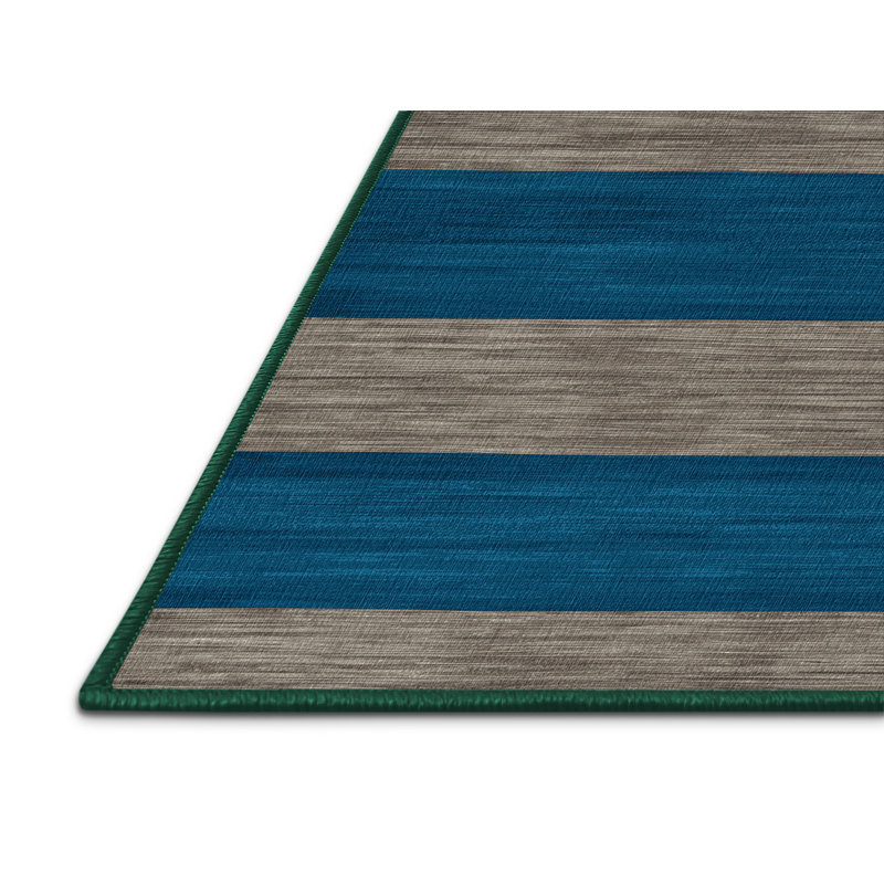 Machine Washable Horizontal Stripes Green Area Rug, Rectangle 5' x 8'
