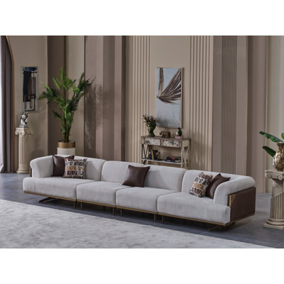 Urla Cream And Brown 5 Seater Sofa