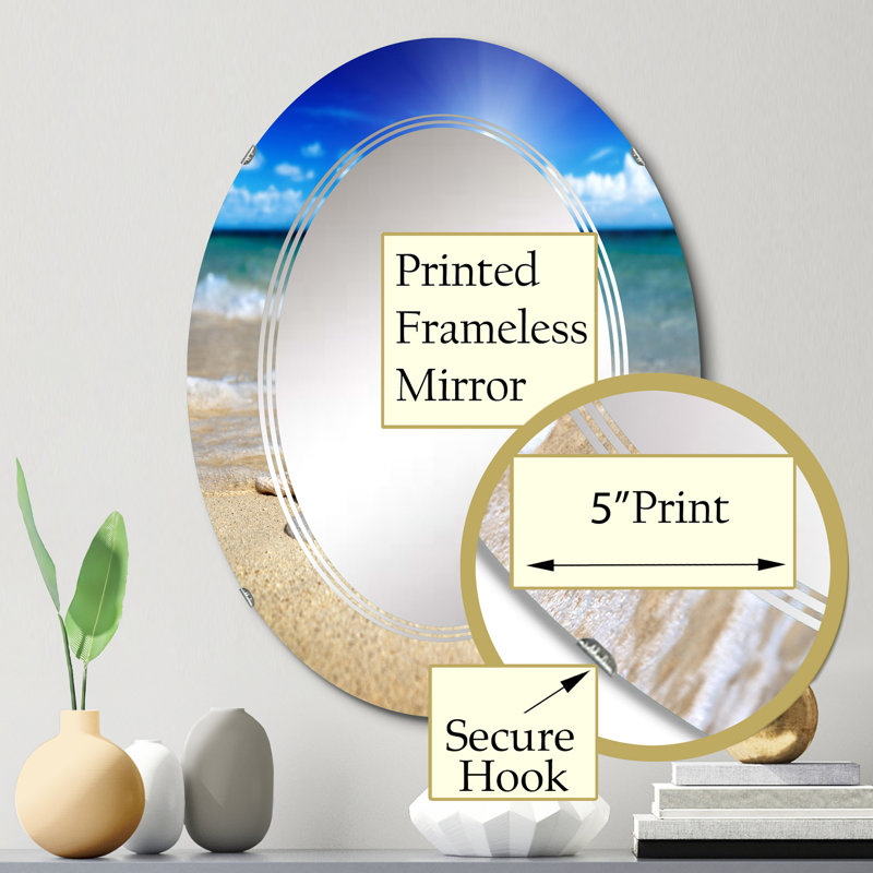 Large Seashell In Sand Wall Mirror, Nautical & Coastal Oval - Large Seashell In The Sand II, 30" x 20"