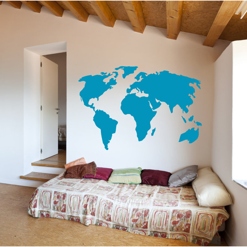 Décalcomanie murale carte du monde, Bleu sarcelle, H 38 x l 56 po x P 0,01 po